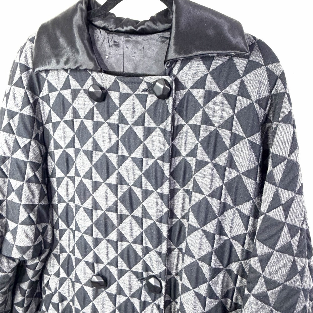 Vintage‎ Quilted Long Wool Coat 2X/3X Made In Italy Black Gray Tumbling Block - Picture 3 of 16
